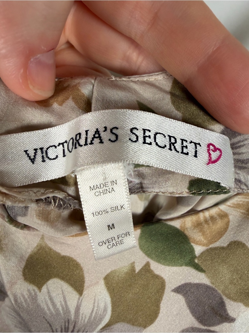 Vintage 90s Y2K Victoria's Secret Floral Silk Tank Top - Cream, Olive & Taupe - Picture 2 of 4